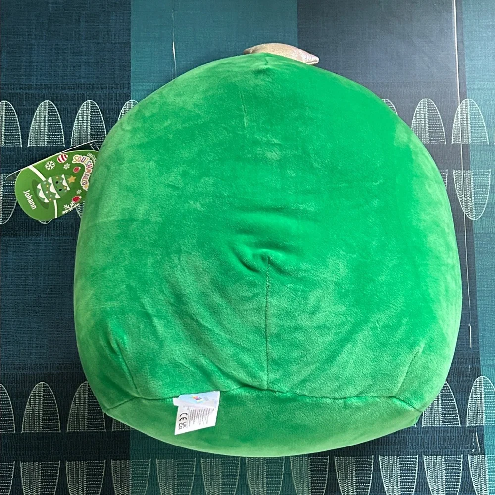 Squishmallow Johann 12” Festive Green and White Holiday Pillow